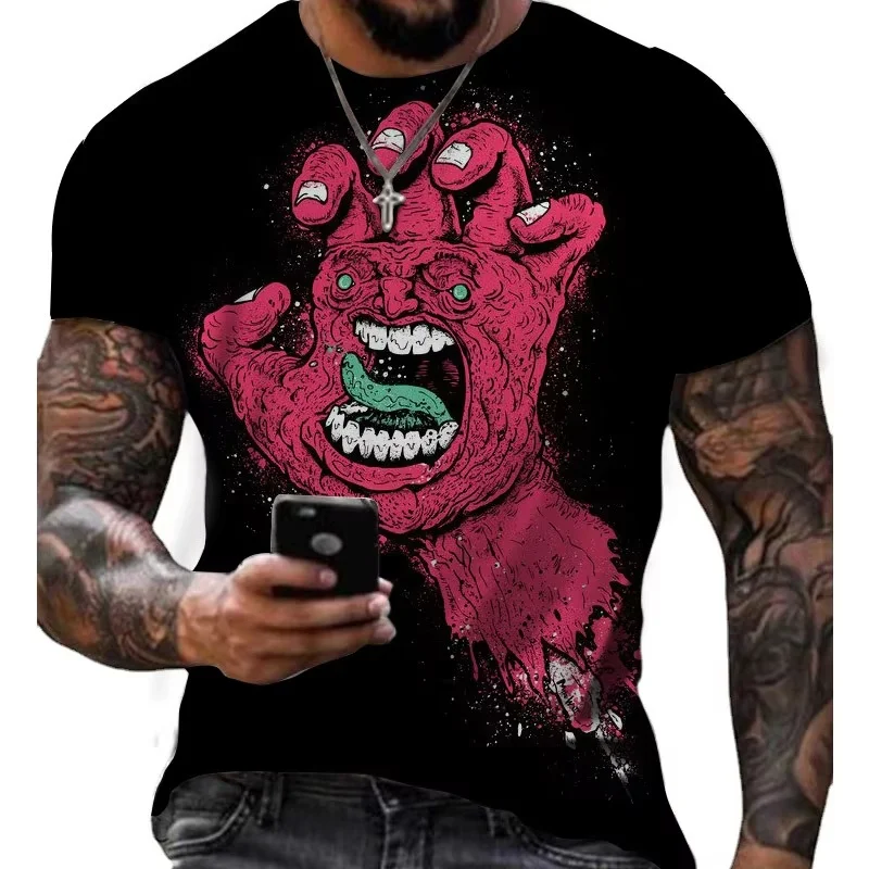 ปากปาล์มรูปแบบเสื้อยืดสําหรับชาย Claw Mark Tiger 3D พิมพ์เสื้อ T ฤดูร้อน Unisex เสื้อหลวมรอบคอแขนสั้น Tees