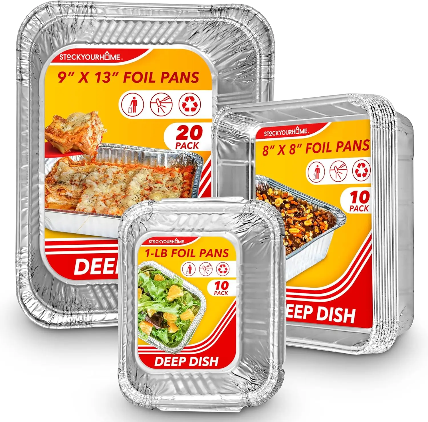 

Набор из 40 одноразовых форм для выпечки: (20) 9x13, (10) 8x8, (10) 1-фунтовые усиленные формы из фольги.