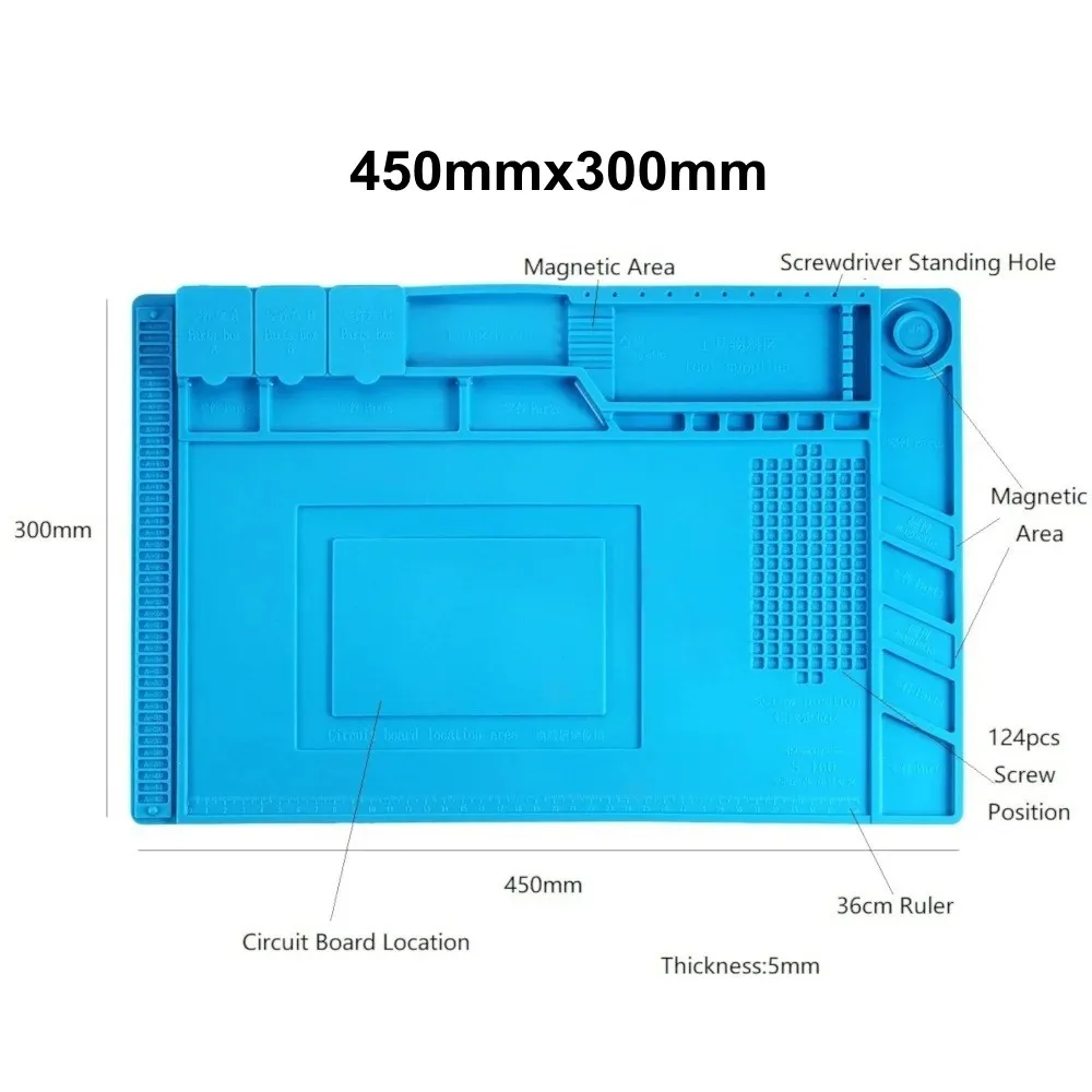 S-160 ESD Silicone Soldering Mat Magnetic Heat Insulation Working Platform Pad PC Phone Maintenance Parts Convenient Placement