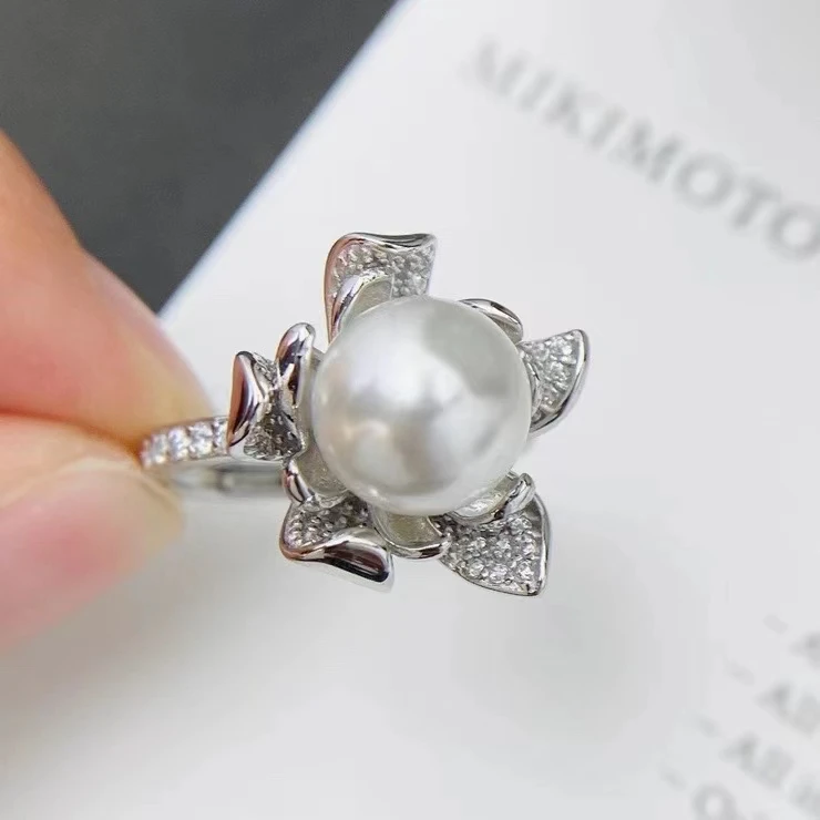 925 Sterling Silver Adjustable Ring Mount Settings Findings Mountings Accessory Parts for 8-10mm Pearls 5pcs/lot