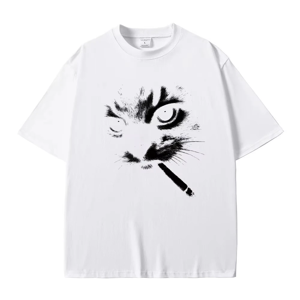 Lustige Meme-T-Shirts mit rauchendem Katzenkopf, Grafik-T-Shirts, lässig, Vintage, Geschenke für Katzenliebhaber, Harajuku, kurzärmelig, lässige ästhetische Kleidung