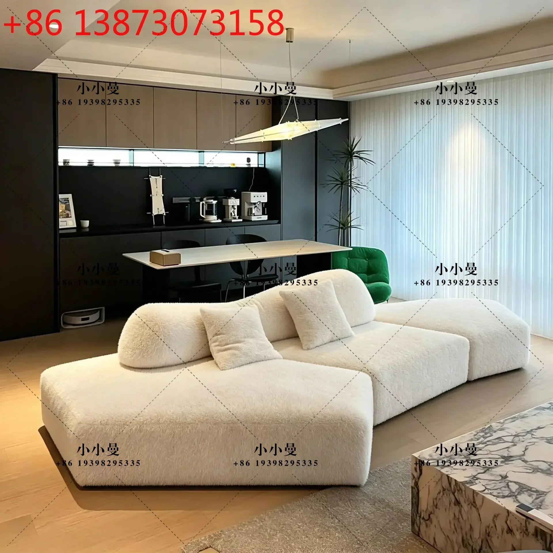 High-end rock fabric double-sided special-shaped irregular module combination large apartment sofa