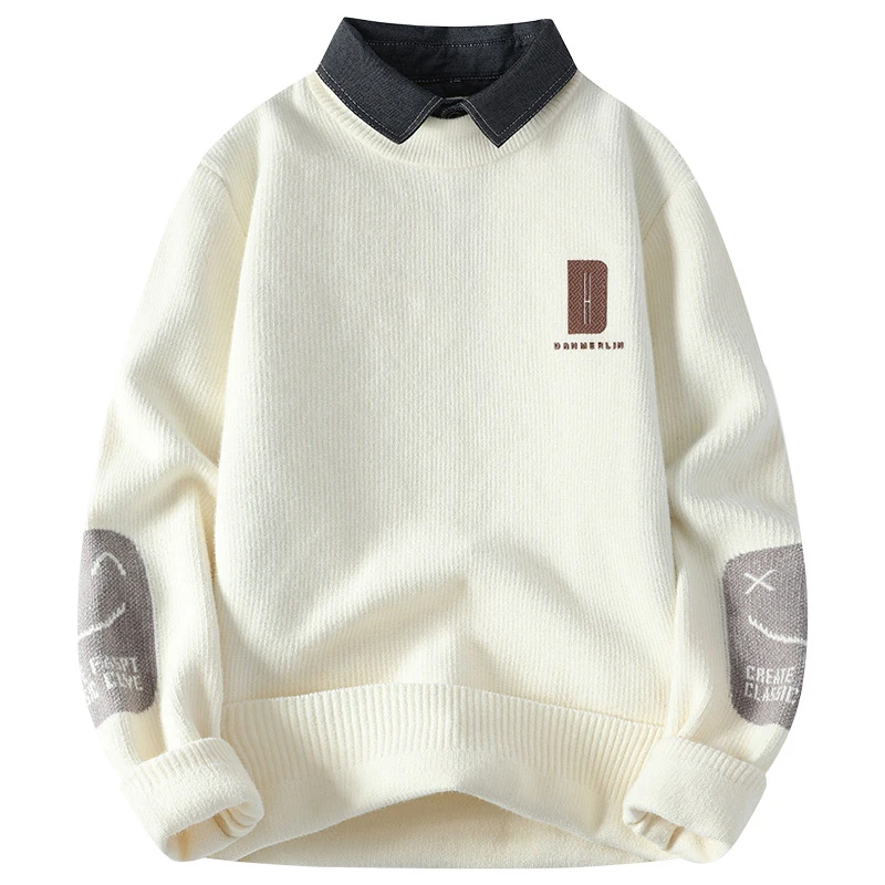 سترة رجالي موضة شتاء 2024 مكونة من قطعتين بلوفرات متماسكة غير رسمية سترات محبوكة فضفاضة سميكة ودافئة ملابس خروج للرجال