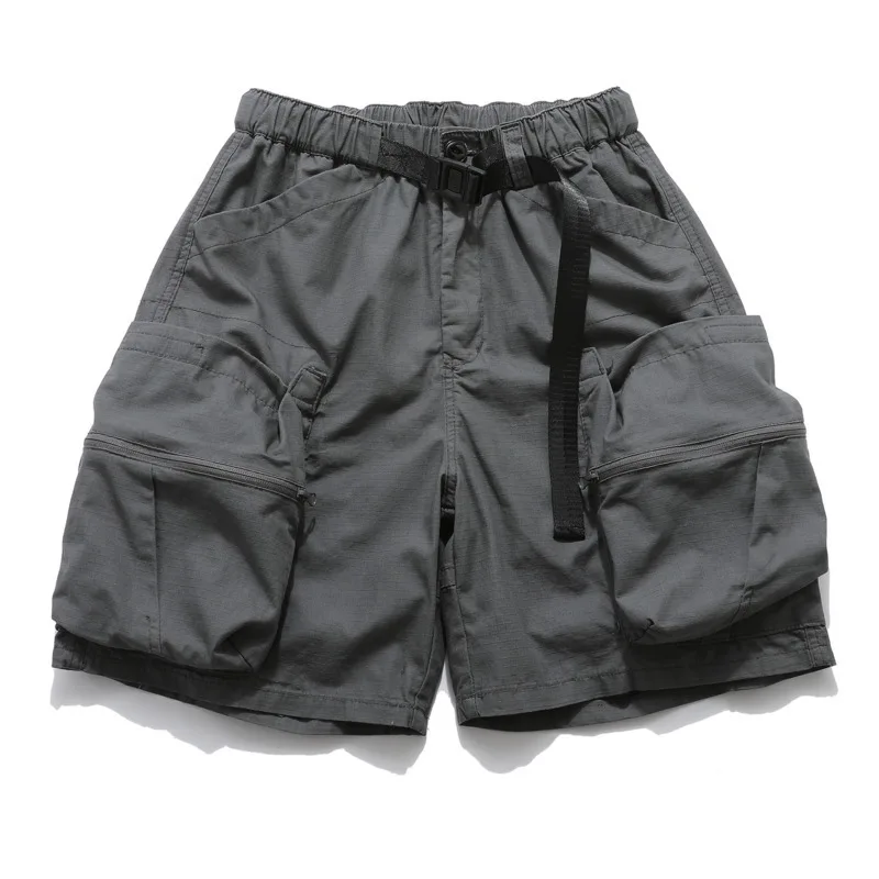 summer outdoor functional multi pocket retro workwear shorts for men, Japanese fashion brand loose straight leg casual pants