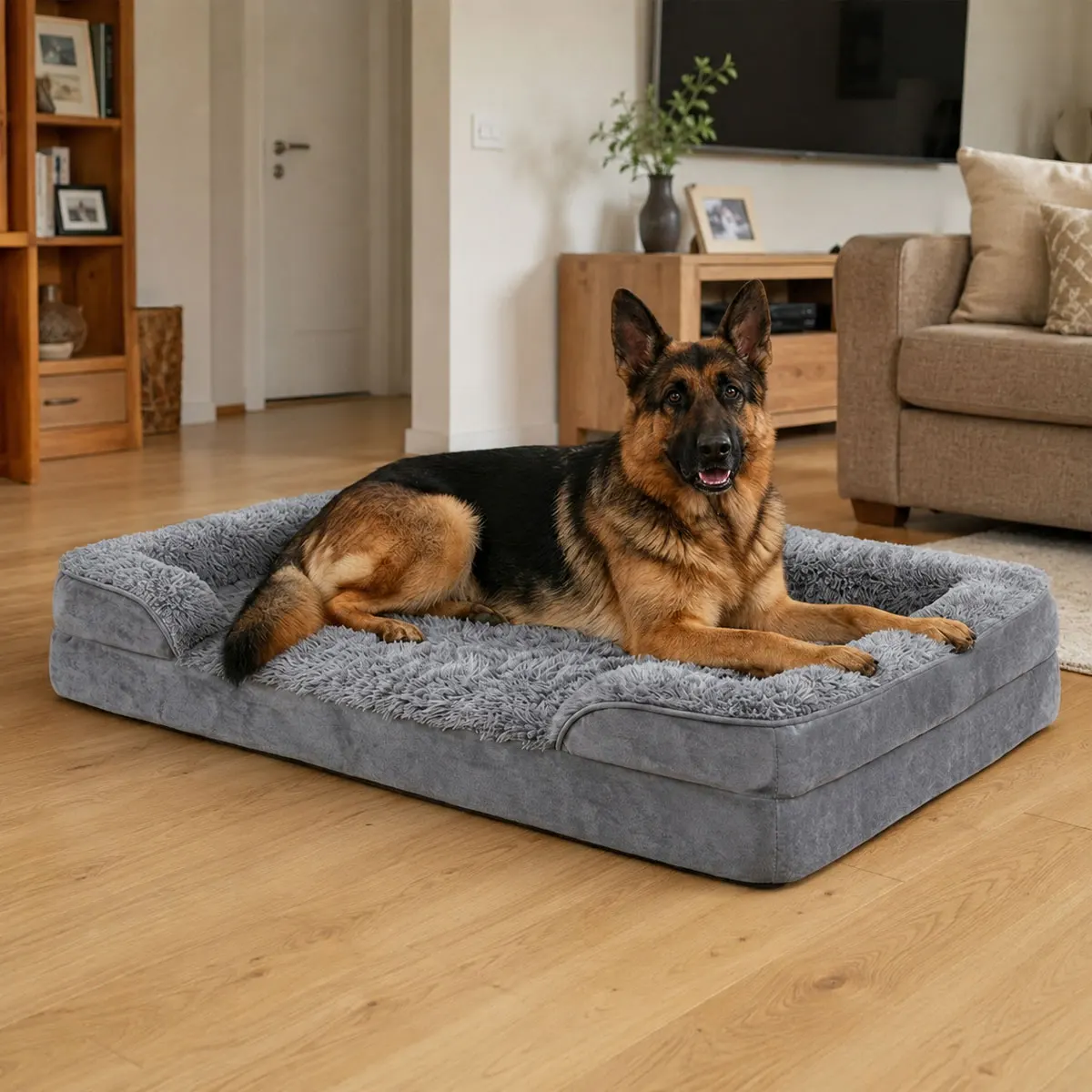 Orthopädisches Hundebett 90x70x16cm / 35x27x6.3in, Hundesofa Hundekorb für Mittelgroße Große Senior Hunde, Gelenkschonend bei Arthrose, Abnehmbarer Waschbarer Bezug, Rutschfest Wasserdicht