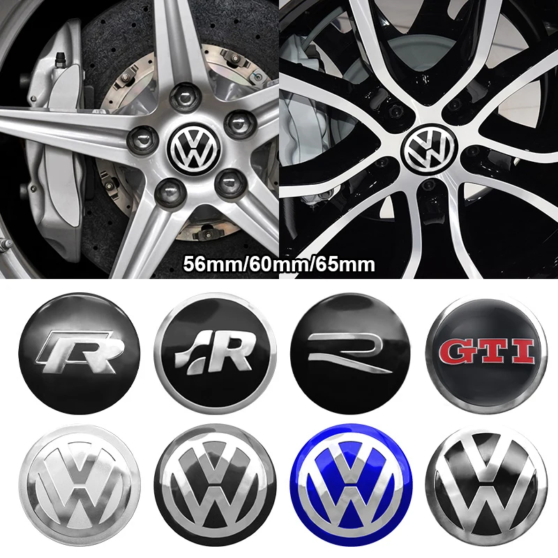 56/60/65mm 4pcs Car Styling Wheel Center Hub Cap Sticker Badge Decoration Auto Refit Accessorie For Volkswagen VW R GTI LOGO