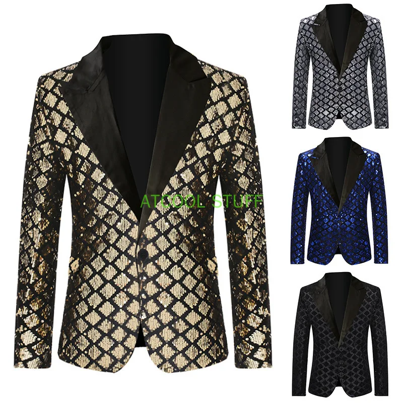 Adult Men's Performance Costume Sequin Ball Suit Gentelman Vintage Wedding Blazer Homme Tuexdo