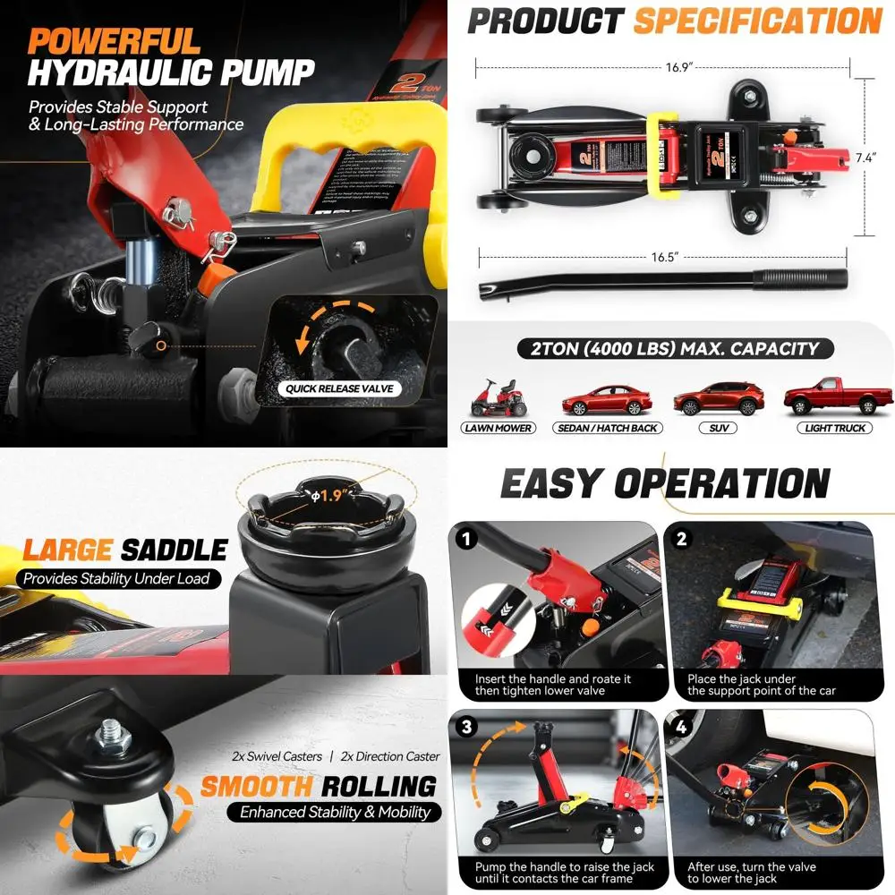 

Домкрат гидравлический одностоечный, 2 тонны, усиленный, диапазон подъема 5.1-13 дюймов, черный