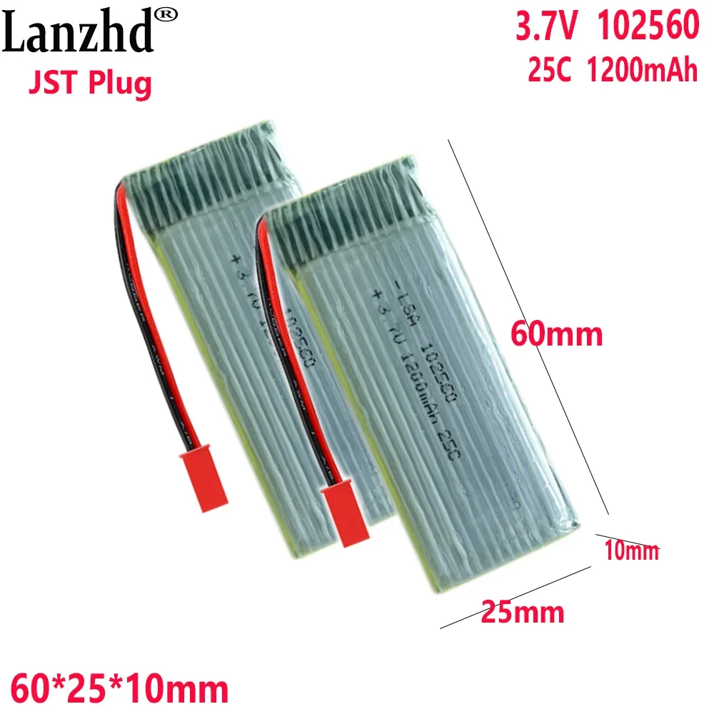 3.7V Li polymer Lithium Battery 25C rate 1200mAh For Drone model airplane model battery 102560 60*25*10mm With JST Plug