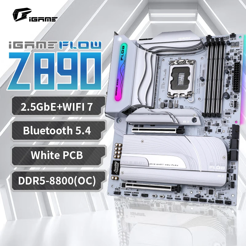 

colorful intel z890 iGame Z890 FLOW V20 DDR5-8800(OC) Dr MOS 90A PCIe 5.0 x4 M.2 USB4 40Gbps Type-C BE200 WiFi 7 Realtek 2.5G