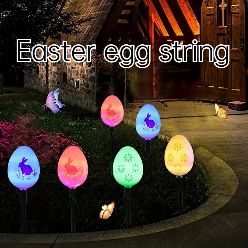 Vibrant Solar Powered Easter Egg String Lights with Rabbit Prints Outdoor Indoor Garden Stake Lights for Home Festive Decor
