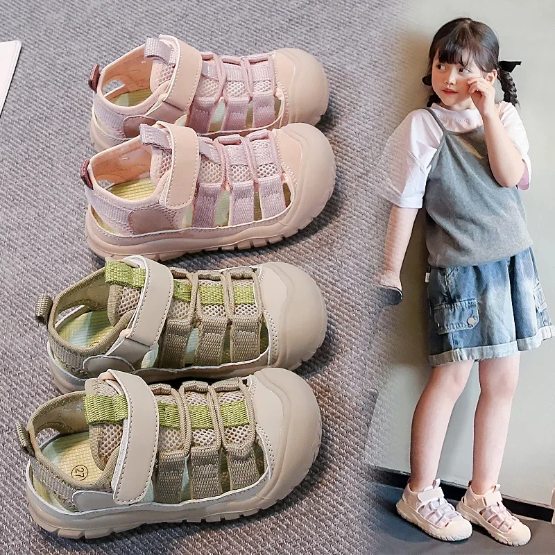 

Новинка лета 2024, детские сандалии, противоскользящая детская пляжная обувь с мягкой подошвой, дышащая сетчатая спортивная обувь с защитой от ударов для мальчиков и девочек