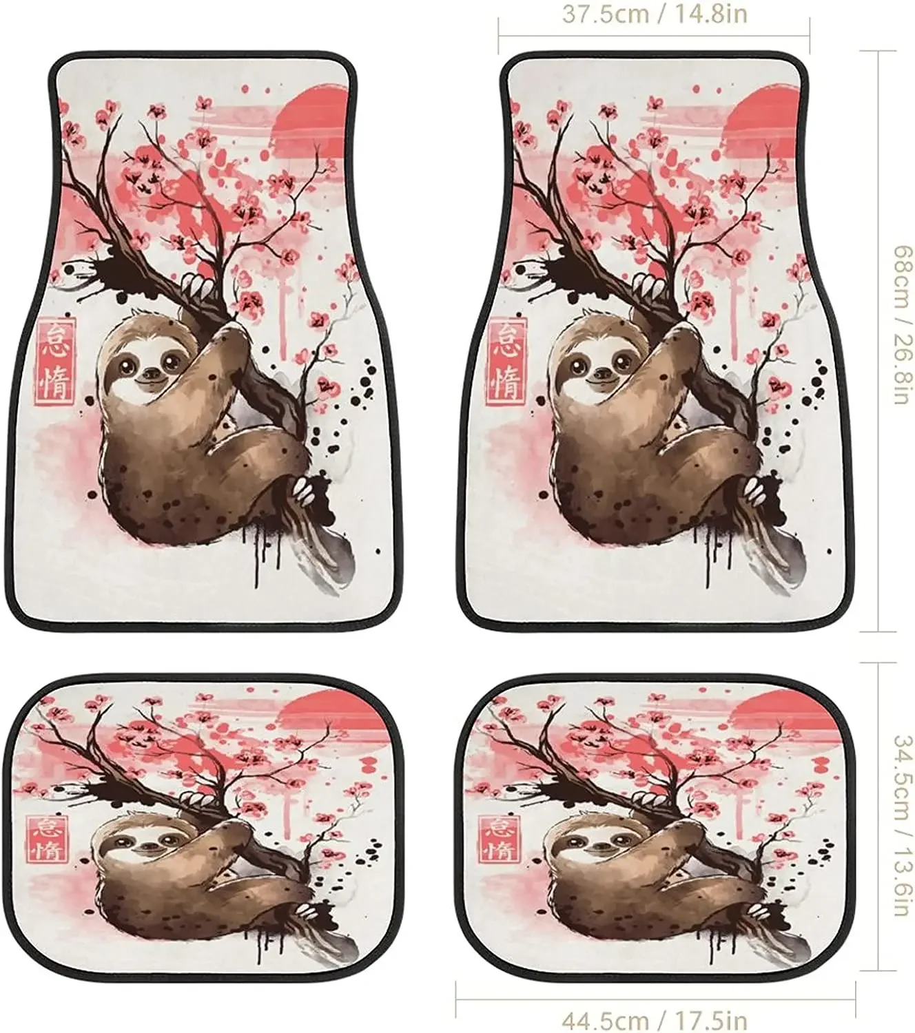 Sloth Animal Japanese Art Car Mats Universal Fit Car Floor Mats Fashion Soft Waterproof Car Carpet Front&Rear 4 Pieces Full Set