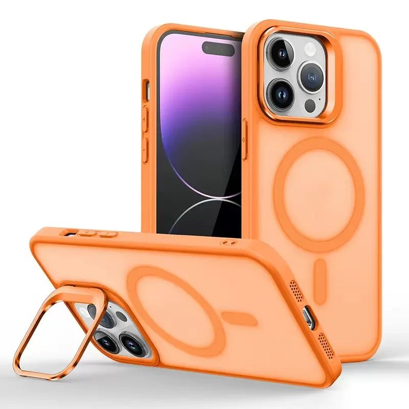 

100PCS Matte Hard Magnetic Charging Case For iPhone 16 15 14 13 12 11 Pro Max Magsafe Plastic Case with camera lens Kickstand