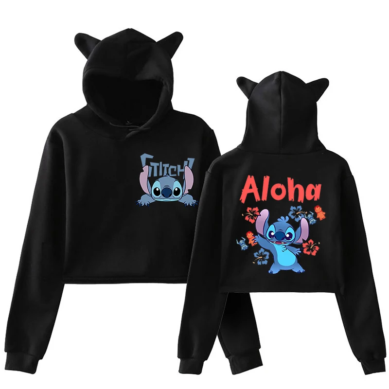 Y2k 90s Hoodies Stitch Disney Hoodie Crop Top Women Sweatshirt Kids Boys Girls Harajuku Streetwear Clothes Cropped