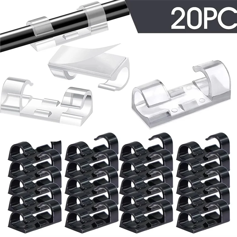 16-20pcs Self-Adhesive USB Cable Organizer Clip Desk Tidy Management Clip Cable Protector For Mouse Headset Wire Storage Winder