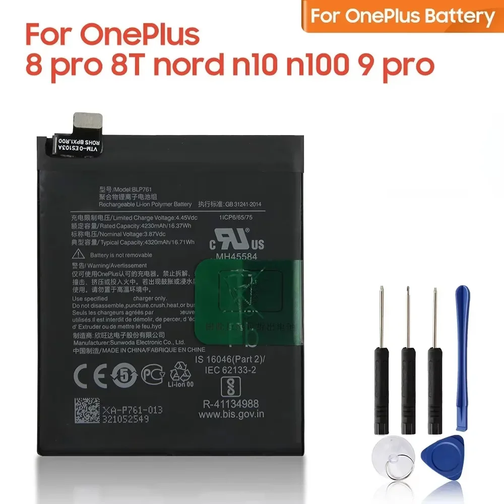 

2024 Replacement Phone Battery BLP761 For OnePlus 8 Pro 8T One Plus 9 PRO Nord N10 N100 1+ 8Pro 9Rro BLP827