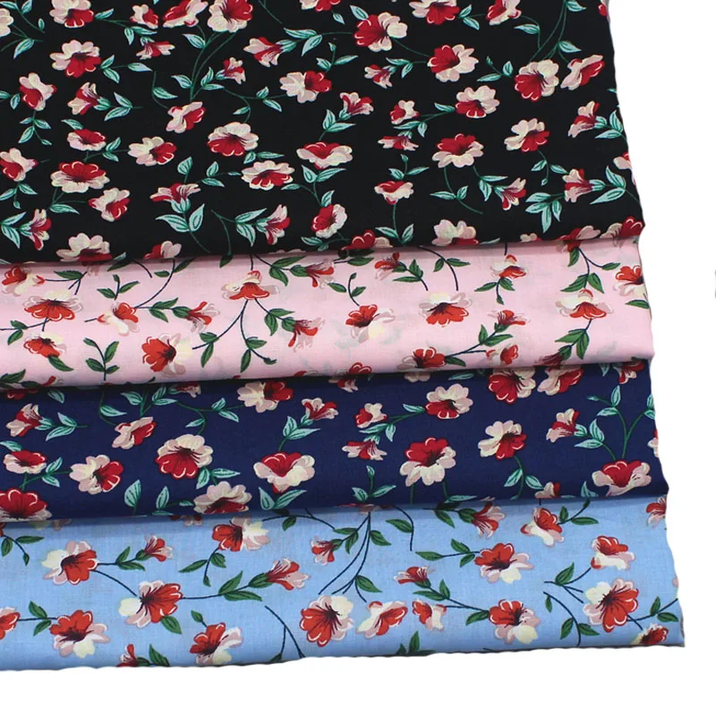 Viaphil 100% Cotton Graceful Blooming Poplin Flower Series  Pattern Printed Cotton Fabric Patchwork Cloth Dress Home Decor