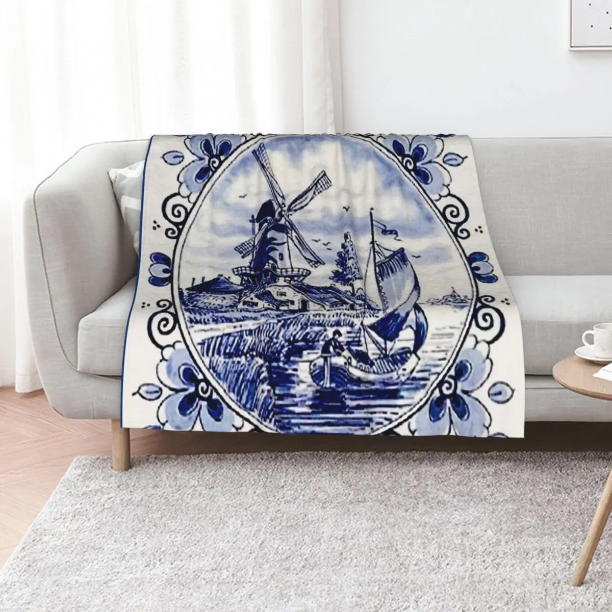 Vintage Windmill Poster In Dutch Blue Delft Throw Blanket Comforter Hairys Extra Large Throw Heavy warm for winter Blankets