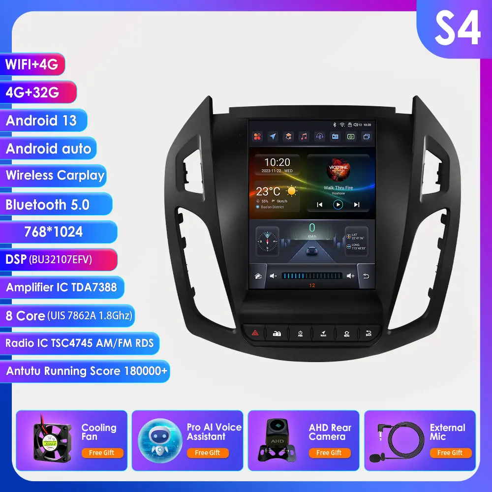 360Camera 9.7 ''Android 13 Autoradio Voor Ford Transit /Tourneo Connect 2013-2018 Auto Multimedia Video 4G 2din Draadloze Carplay