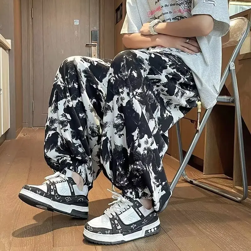 Loose Men's Casual Pants Ice Silk Dyed Lantern Style Loose Fit Comfortable Dyeing Technique Traditional Chinese Style Pants