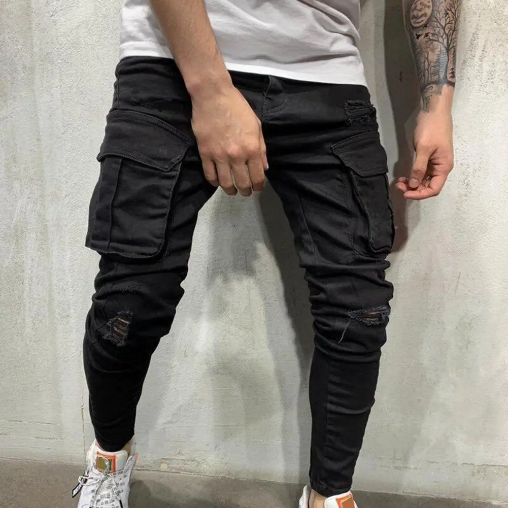 Spring New Hot Sale Stretch Men's Jeans Fashion Trendy Casual Knee Wear-Resistant Comfortable Zipper Feet Skateboard Pants