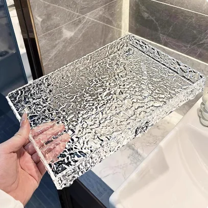 Rectangular Acrylic Tray Luxury Household Living Room Tea Plate Cup Fruit Plate Desktop Storage Tray Beauty Salon Serving Tray