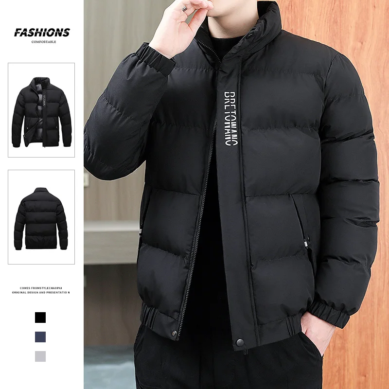 Padded Men's Winter New Korean Version Trend Stand Collar Plus Velvet Thick Padded Coat