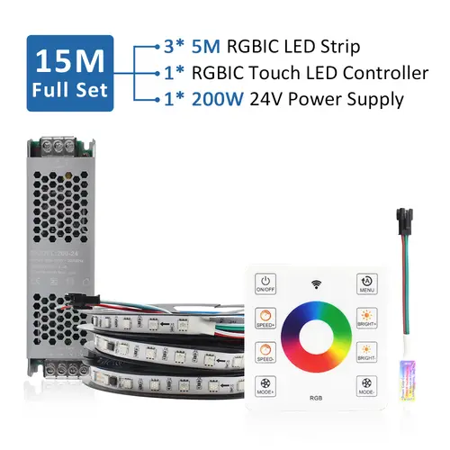 WS2811 RGB IC Running Water Flowing Strip Lights DC 24V 5050 60Leds RGBIC Flexible Ribbon RF Touch Remote Control LED Lighting - Image 13