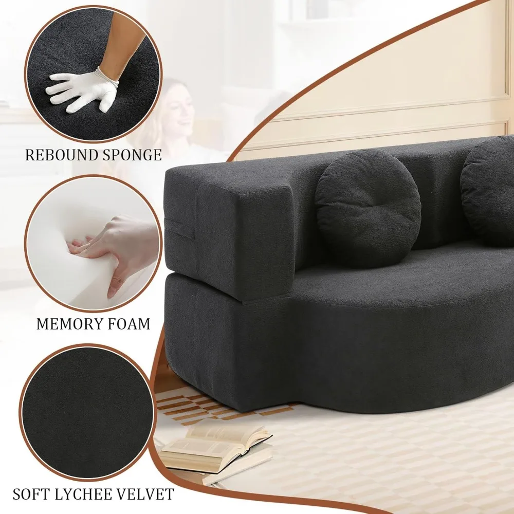 أريكة فوتون لاونج النائمة ليتشي فيلفيت أريكة أرضية بمقعدين لغرفة المعيشة، سرير أريكة قابل للطي قابل للتحويل #6