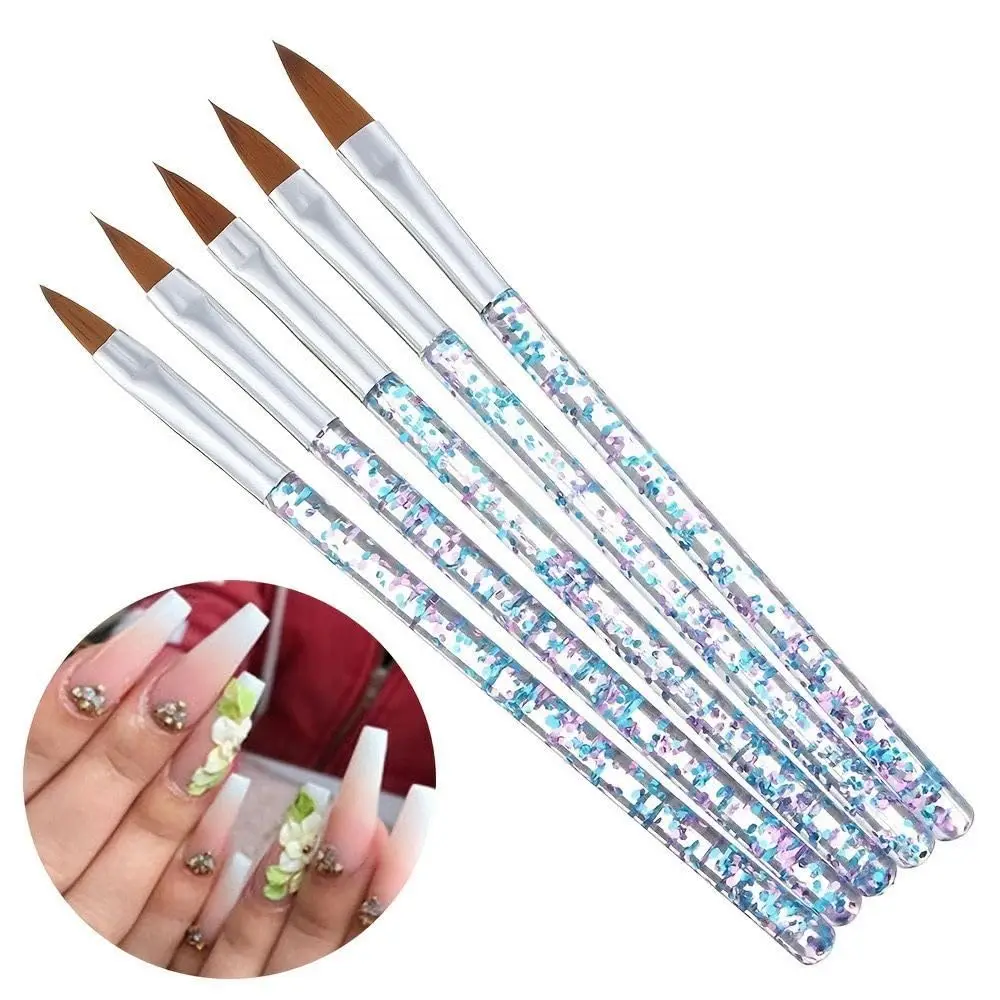 

5Pcs Nail Art Brushes Set Acrylic UV Gel Glitter Drawing Painting Nylon Bristles Crystal Handle Carving Flower Pens Nai