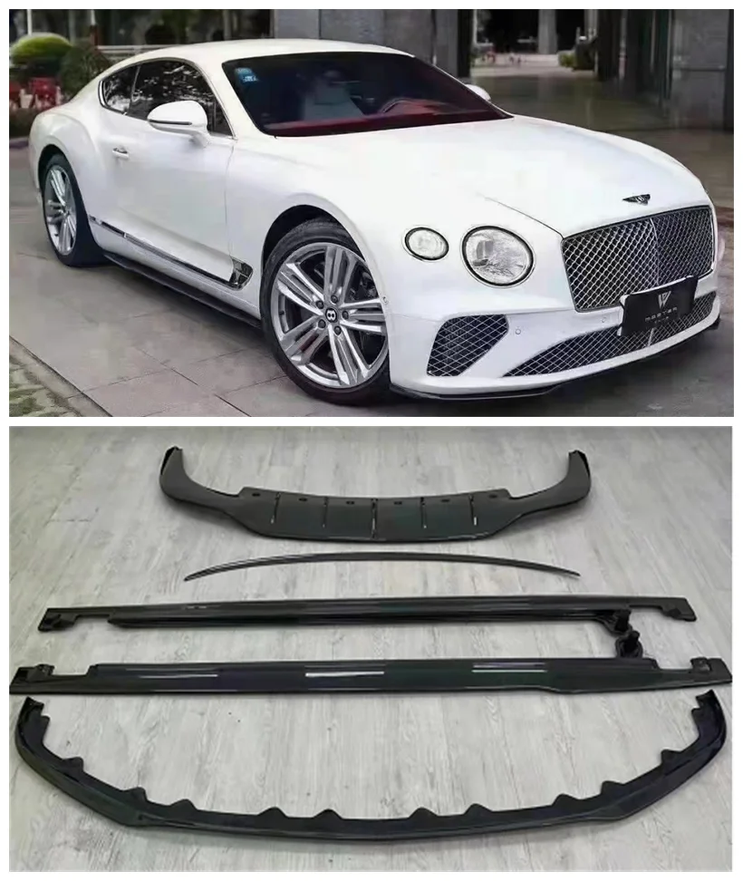 Carbon Fiber Front Bumper Lip Spoiler Auto Car Rear Diffuser Side Skirts Fits For Bentley Continental Coupe 2 Door GT V8 2019+