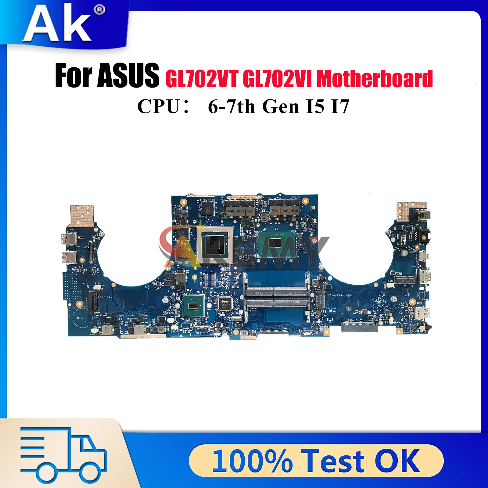 

GL702VT Laptop Motherboard For ASUS ROG Strix GL702VSK S7VS GL702VI GL702VMK GL702V Mainboard With I5 I7 CPU 100% tests OK stk