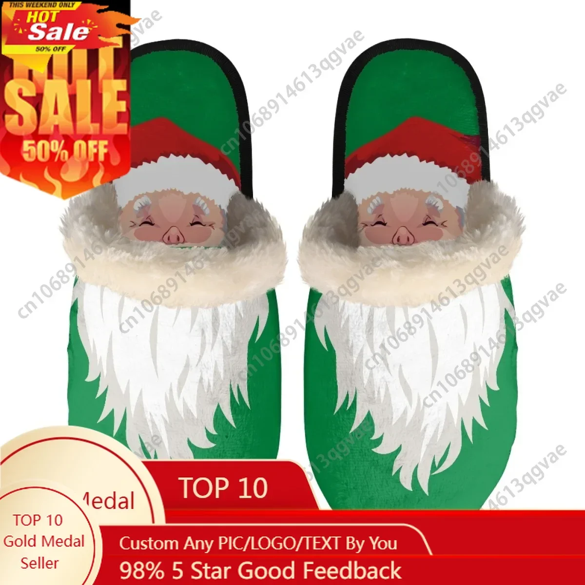 

Santa Claus with White Beard Slippers Mens Womens Home Cotton Plush Bedroom Keep Warm Customized Thermal Lightweight Slipper