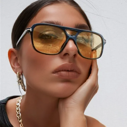 Gafas de sol Vintage de gran tamaño para hombre y mujer, lentes de sol cuadradas a la moda, diseño de marca Popular Ins, UV400