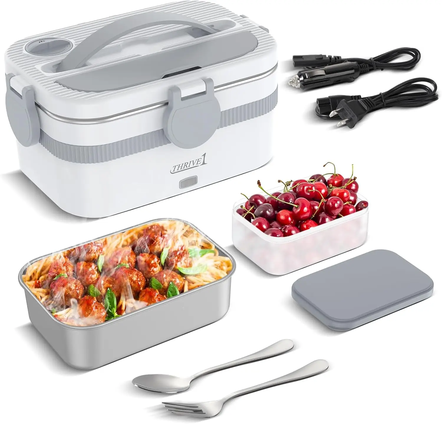 

Ланч-бокс с подогревом, электрический подогреватель еды, 80 Вт, контейнер из нержавеющей стали 1,8 л для взрослых, 110 В/220 В/12 В/24 В, портативный для автомобиля, офиса