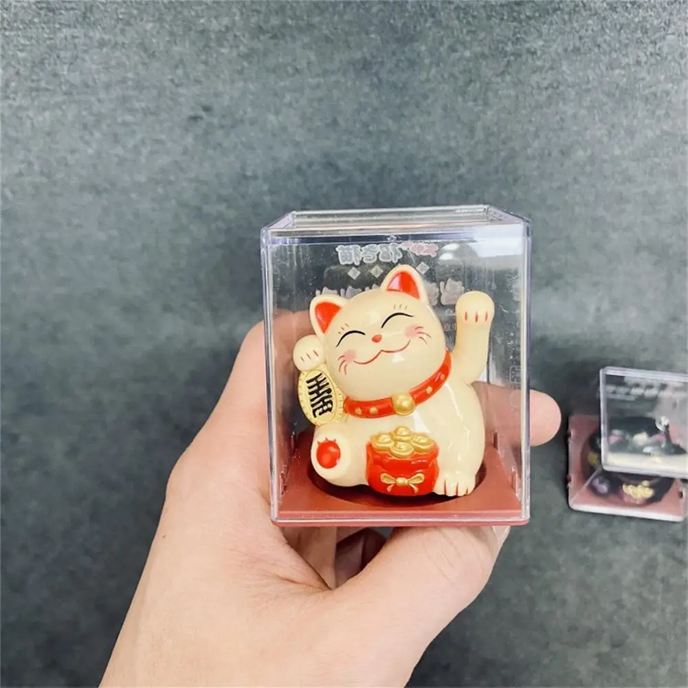 Lucky Cat Sculpture Plastic Wealth Cat Ornament Mini Shaking Hand  Cute Art Craft Light Energy Miniature Lucky Cat