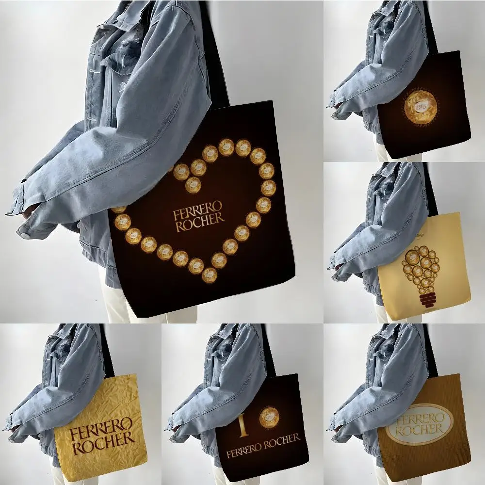 Bolsas de lino reutilizables para compras, bolsa de almacenamiento de comestibles, portátil, de gran capacidad, color chocolate, para el hogar, a juego con dulces F-Ferrero Rocher