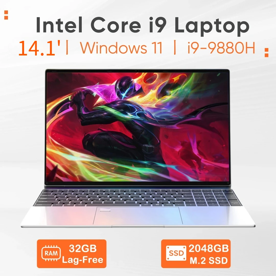New 14.1' Ultra Slim Laptop Intel Core I9-9880H 32GB RAM 2TB SSD 1920*1080  Gaming Office Study Home Use