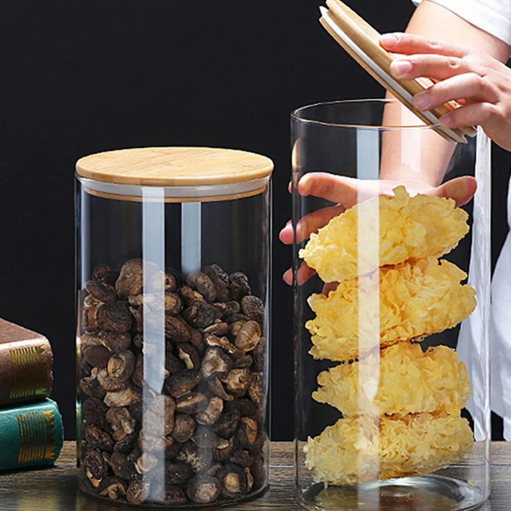 

2pcs Glass Sealing Jars Airtight Food Storage Containers For Tea Nuts Dried Fruits With Wooden Lid Silicone Ring Moistureproof