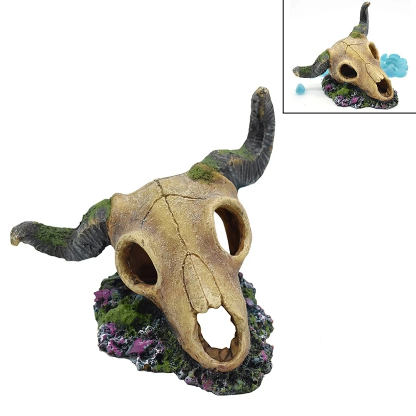 

Resin Skull Head Statue Halloween Skull Horrible Skeleton Head Sculpture Fish Tank Decor Aquarium Decorative