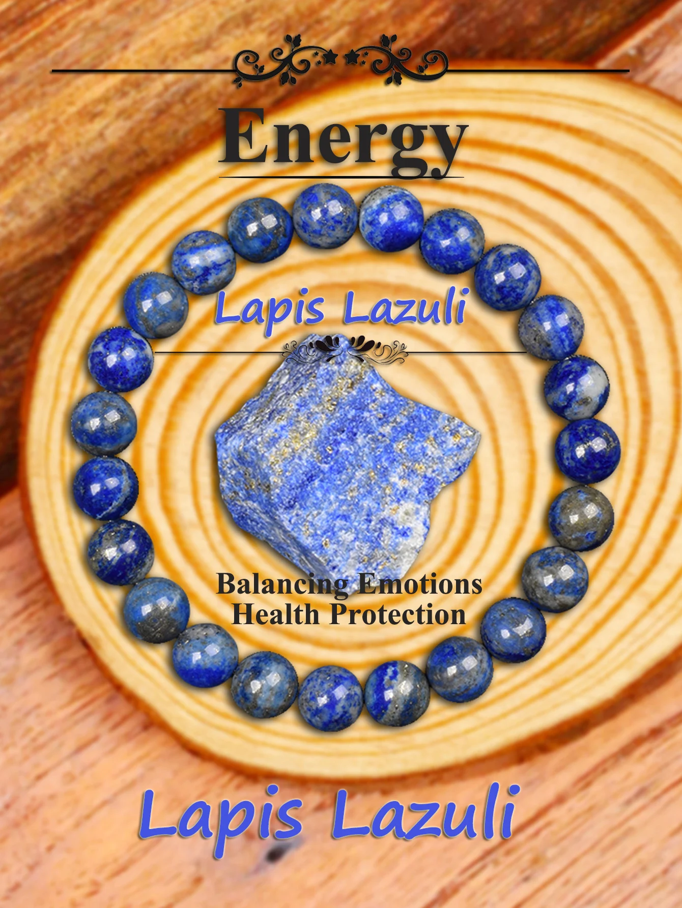 Handmade Natural Lapis Lazuli Stone Bracelet Reiki Energy Beads Deep Blue Spiritual Healing Elastic Jewelry Gift for Women & Men