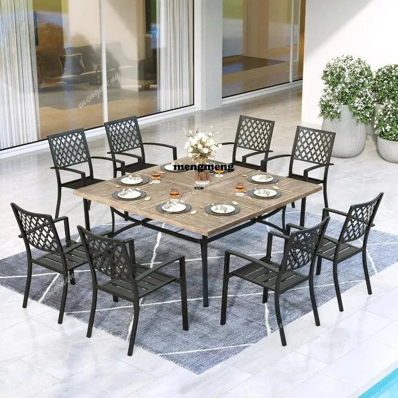 Patio Dining Set for 8, Metal Patio Table and Chairs Set, Outdoor Dining Set with Umbrella Hole, 9 Piece Outdoor, Customized
