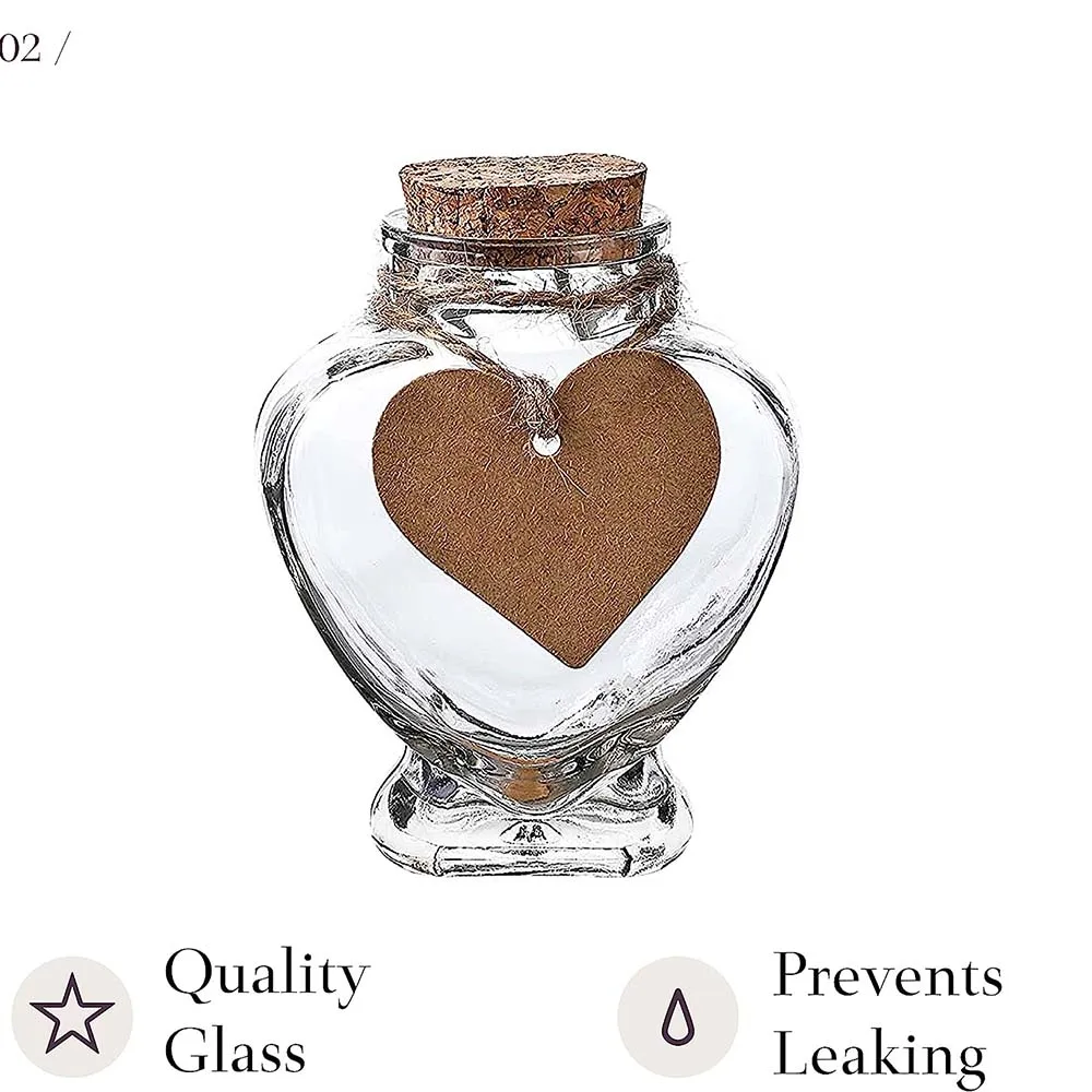 Heart Jar Shaped Glass Favor Jars with Cork Lids Glass Wish Bottles with Heart Shaped Label Tags and String