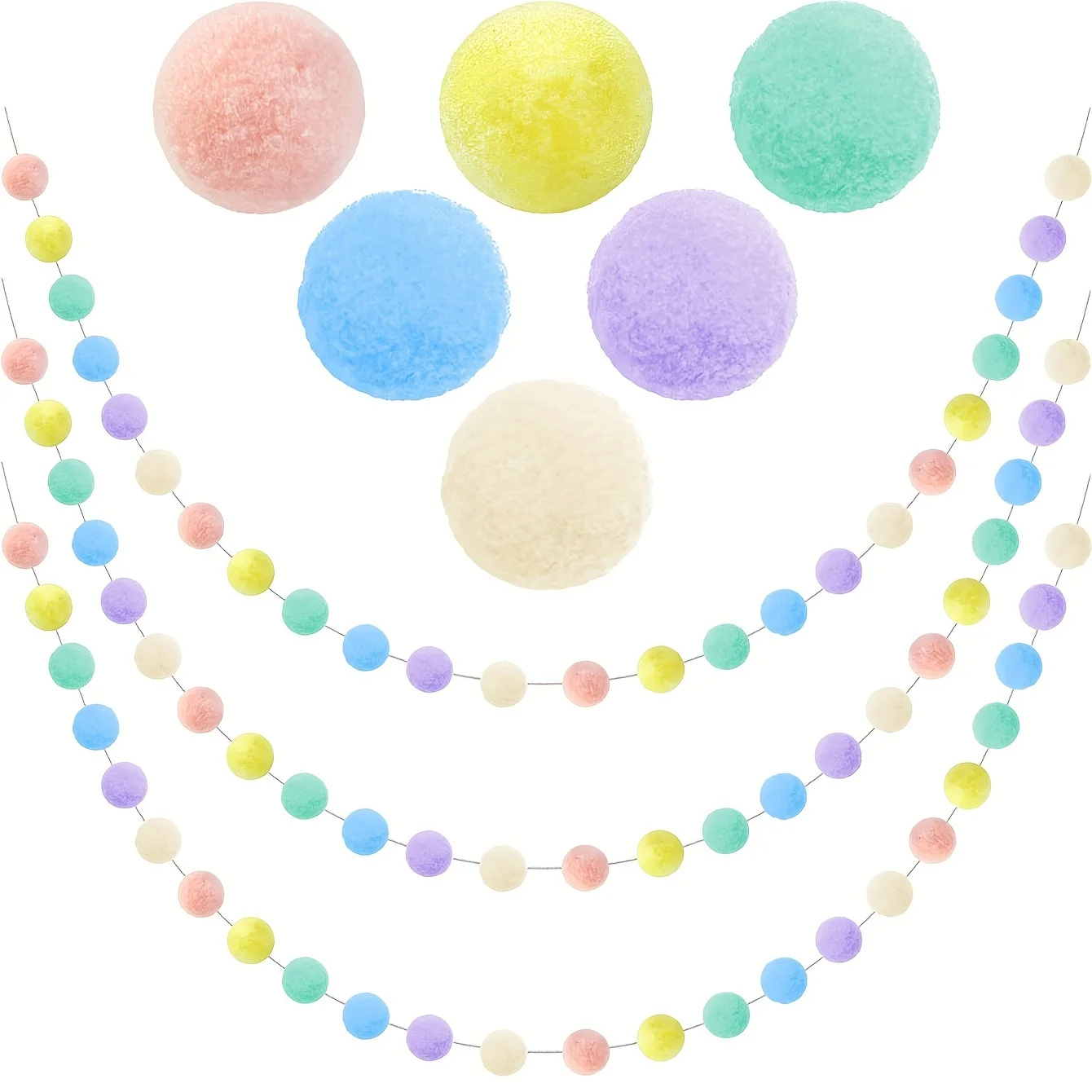 2m Colorful Pompom Pendant Garland Nordic Series Wool Felt Ball String Hanging DIY Handmade Nursery Children Room Home Decor