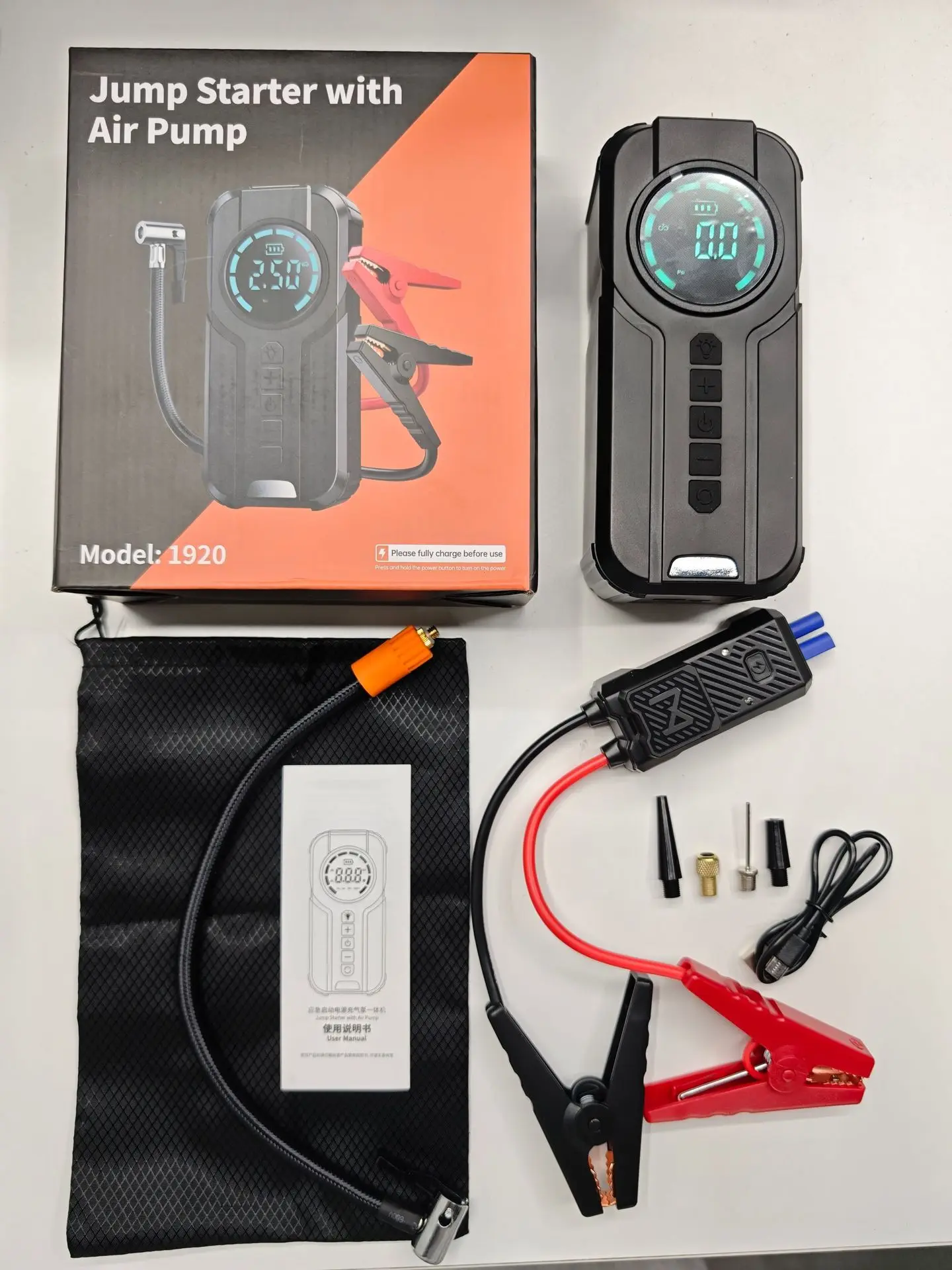 10000mAh Jump Starter Power Bank 3000-7000A with Air Compressor and Lighting Features for Car Battery Starter and Tyre Inflating
