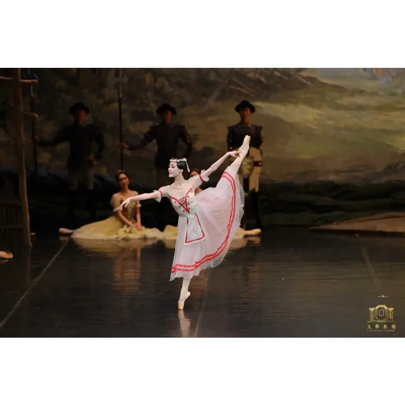 Sukienka baletowa Giselle, wariacja wiejska, długa szyfonowa sukienka, strój taneczny dla dorosłych, strój baletowy dla dzieci, spódnica z bufkami