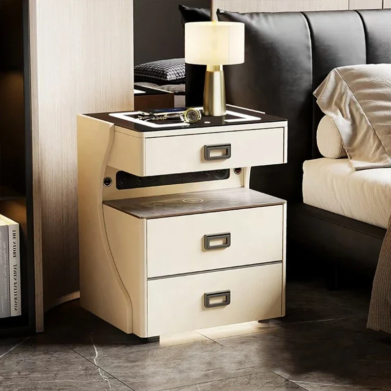 

New Fashion Smart Bedside Table With Wood Style Simple & Safe Box Integrated Wireless Charging Bedroom Living Room Dining