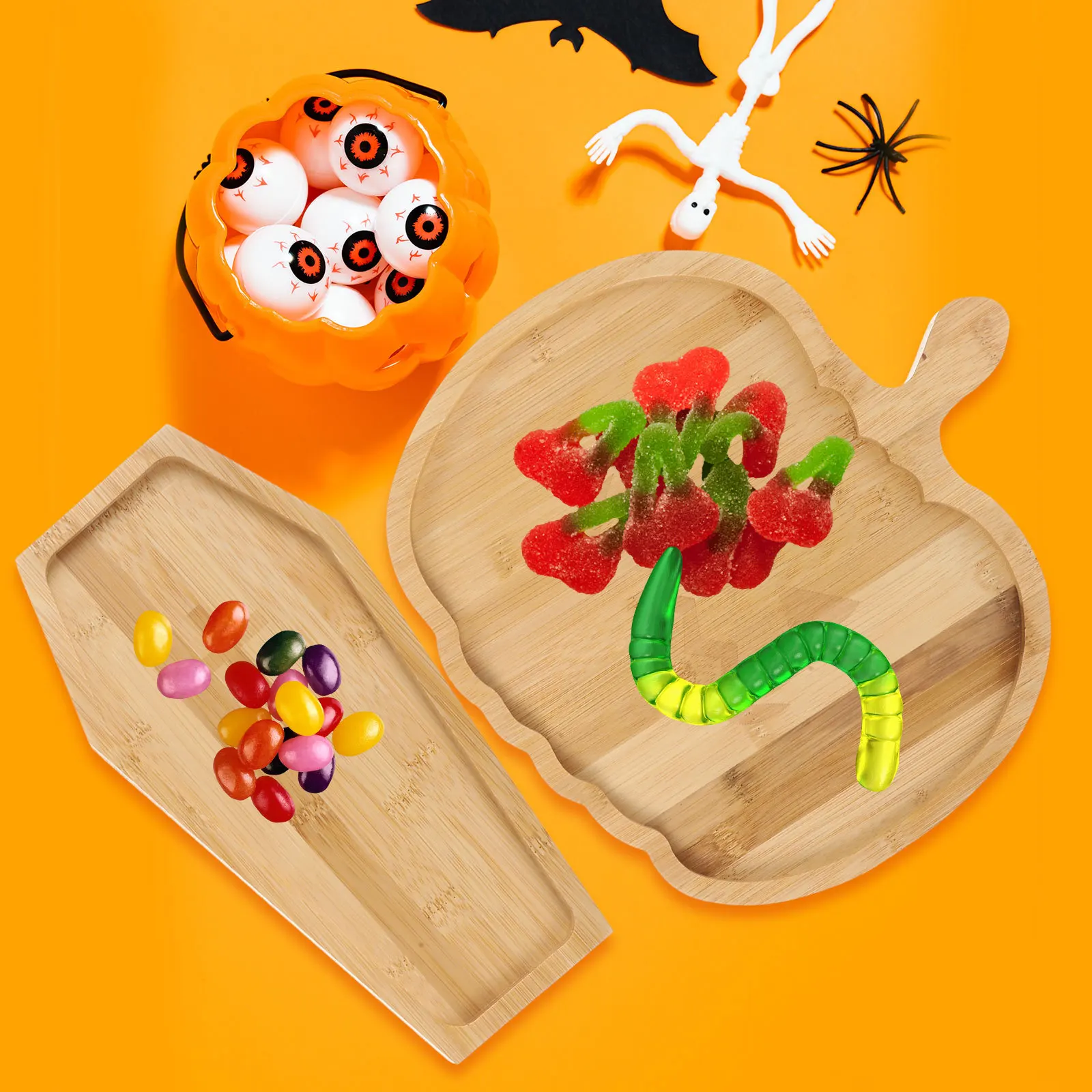 

2pcs Pumpkin Serving Reusable Fruit Plate For Dessert Cake Salad Food Tray Kitchen Supplies Party Favors Decorative Tray