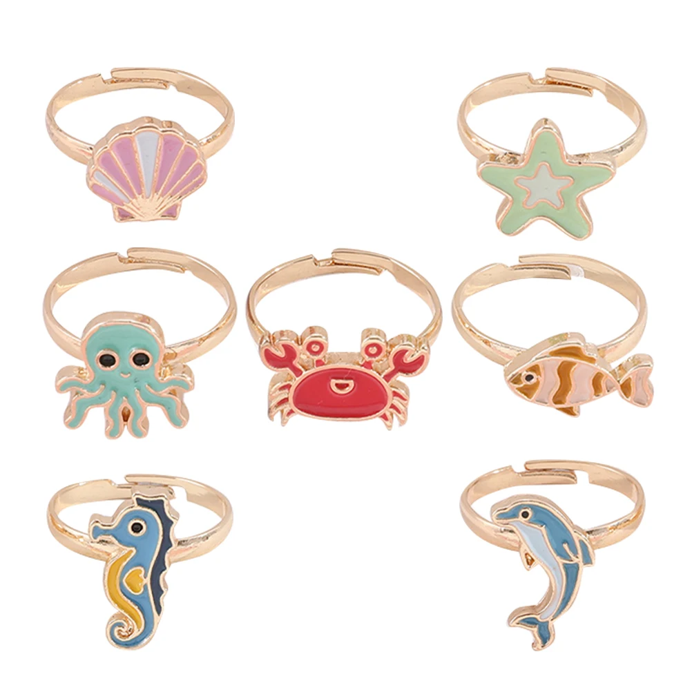 

7 Pcs Alloy Ring Set Women Girls Cartoon Animal Hollow Rings Jewelry Trendy Finger Decorations Durable Shiny Finish